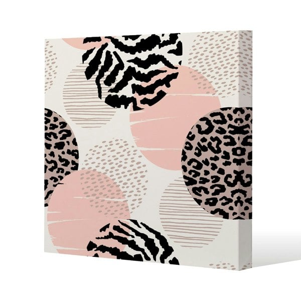 Benjamin Tate Design Abstract geometrics with animal print and circles Slim Style Canvas Print  20x20cm , 15mm Slim Real wood.