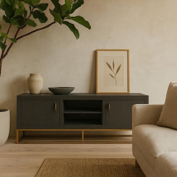 Wyld Haus Mandalo Brown Shagreen and Brass Two Door TV Unit