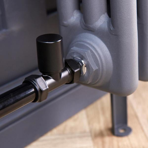Flode Straight Round Thermostatic TRV & Lockshield | 15mm x 1/2″ | Satin Black