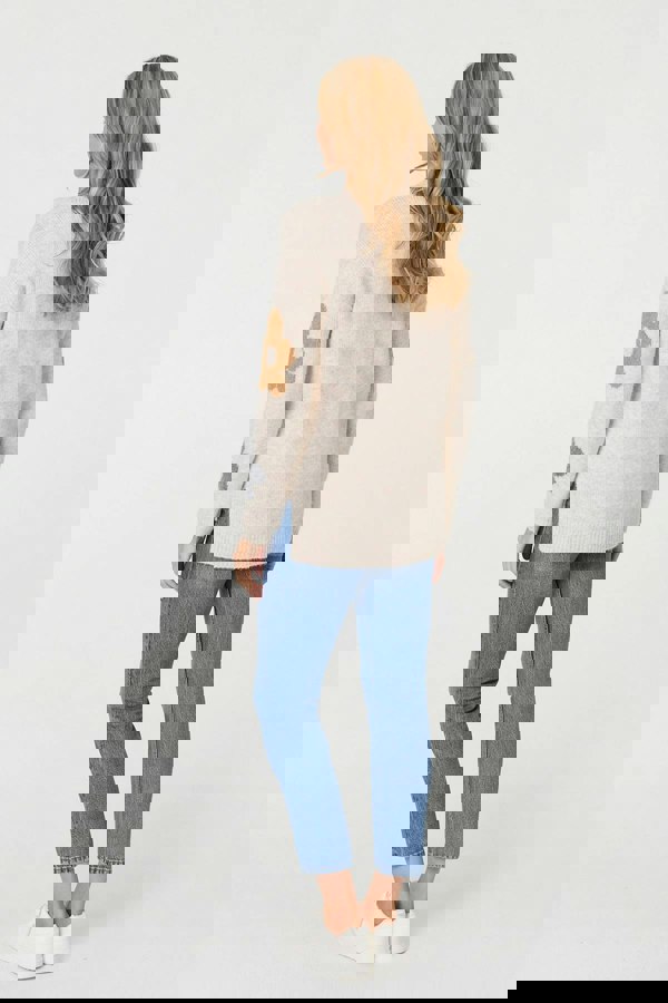 Beige | Floral Textured Knit Long Sleeve Jumper