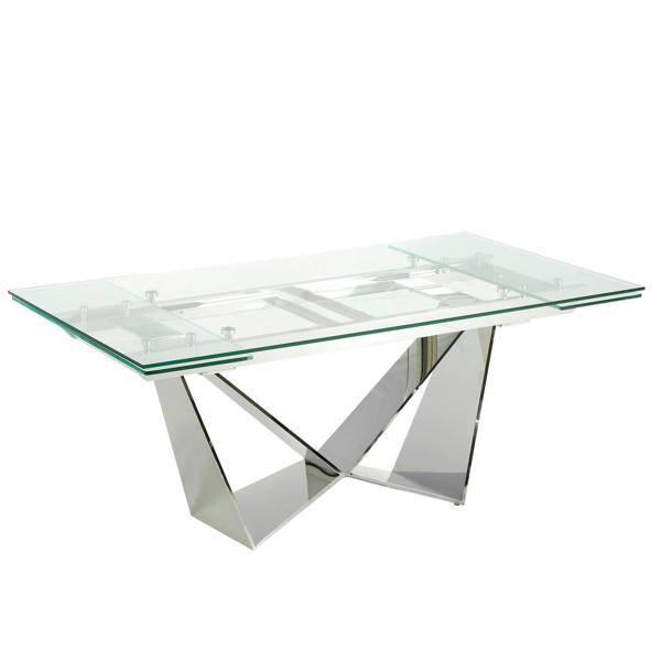 Angel Cerdá Rectangular tempered glass and chrome-plated steel extending dining table 1027