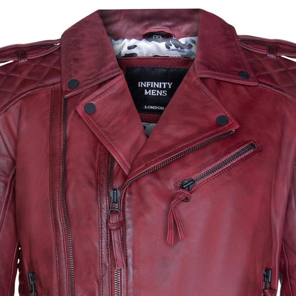 Infinity Leather Mens Leather Biker Quilted Brando Motorcycle Jacket