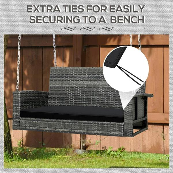 Black bench cushion seat pad with securing ties for bench or swing seating