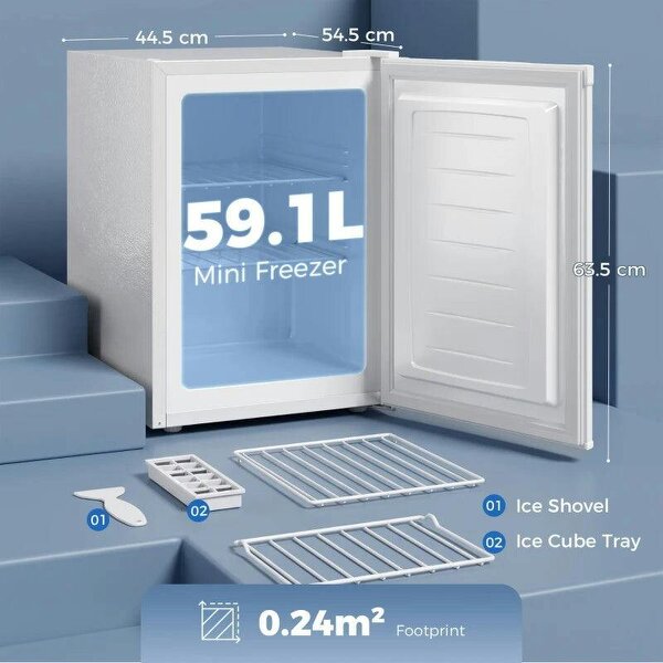 60L Tabletop Mini Freezer, Countertop Small Freezer with Reversible Door, Removable Wire Shelves, White