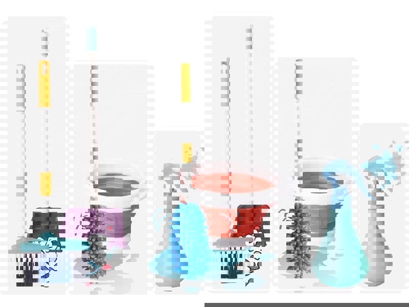 deAO Toys Household Cleaning Play Set with Broom, Bucket, Soap, Bin, Wet Floor Sign, Dustpan, Brush