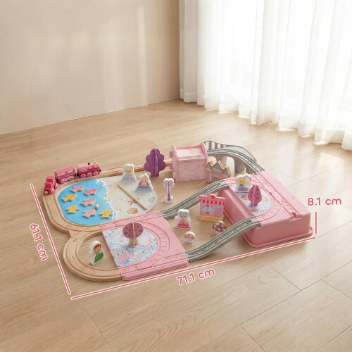 AIYAPLAY Wooden Train Set, Castle Railway Toy Gift for Girls Ages 36M+