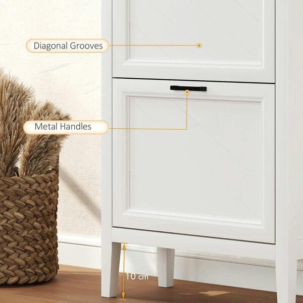 Shoe Cabinet with 2 Flip Drawers, Farmhouse Narrow Shoe Storage Cabinet with Adjustable Shelves, White
