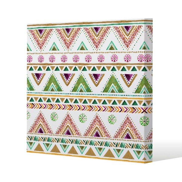 Benjamin Tate Design Colorful Striped gold style triangles Slim Style Canvas Print  50x50cm , 15mm Slim Real wood.