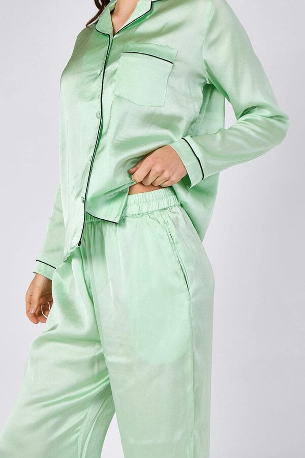 Mint Green Satin Pyjama Set – Luxury Long Sleeve Ladies PJ Set