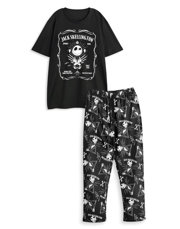 Disney The Nightmare Before Christmas Mens Black Jack Skellington Short Sleeve Long Leg Pyjama Set