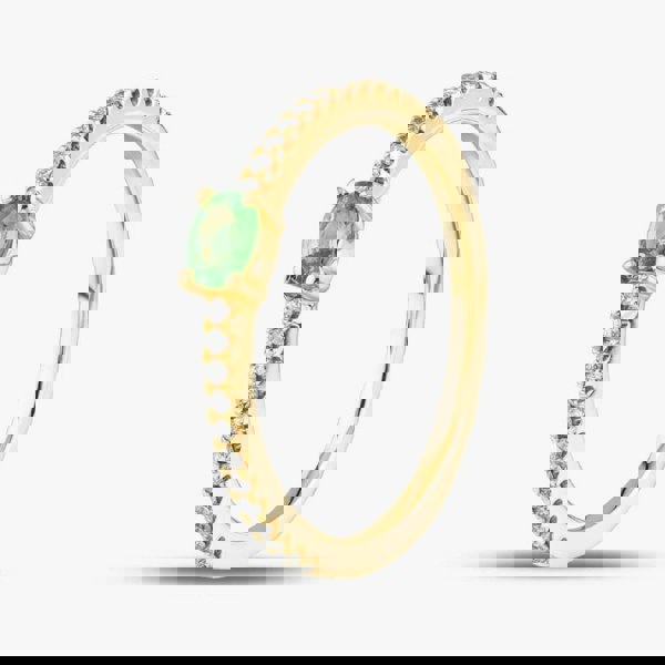 T. H. Baker 18ct Yellow Gold Oval Cut Emerald & Brilliant Cut Diamond Shoulder Set Solitaire Ring R26803KY18GG005 18KY