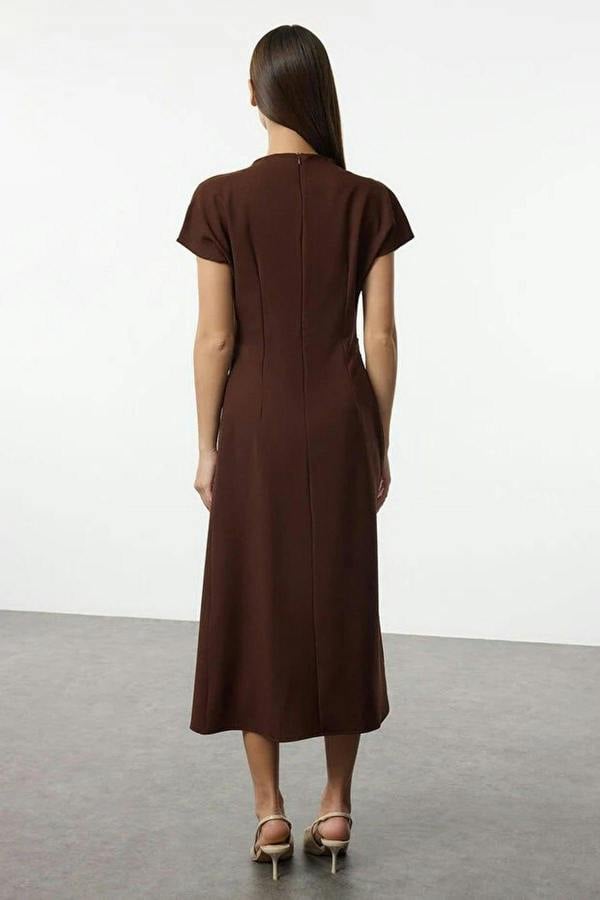 WOVCOR A-Line Cowl Neck Midi Woven Dress