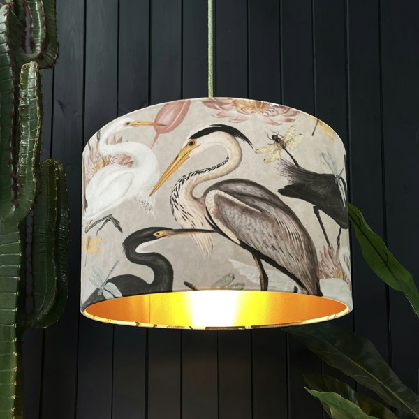 Love Frankie velvet lampshade bird song bone gold lining