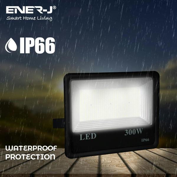 ENER-J 300W Outdoor LED Floodlight, 1500W Halogen Equivalent, IP66 Waterproof, 30,000 Lumens, 6000K Super Bright Security Light for Garage & Garden