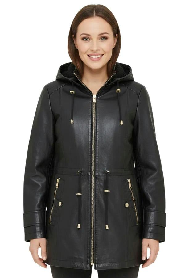 Infinity Leather Women's Leather Parka Detachable Borg Hooded Trench Coat - Trekker