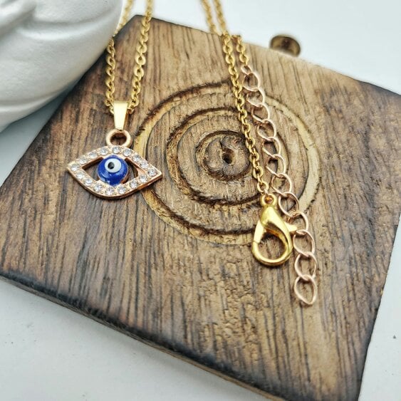 The Colourful Aura Evil Eye Zircon Minimalist Adjustable Turkish Boho Charm Pendant Necklace - Gold - Gold