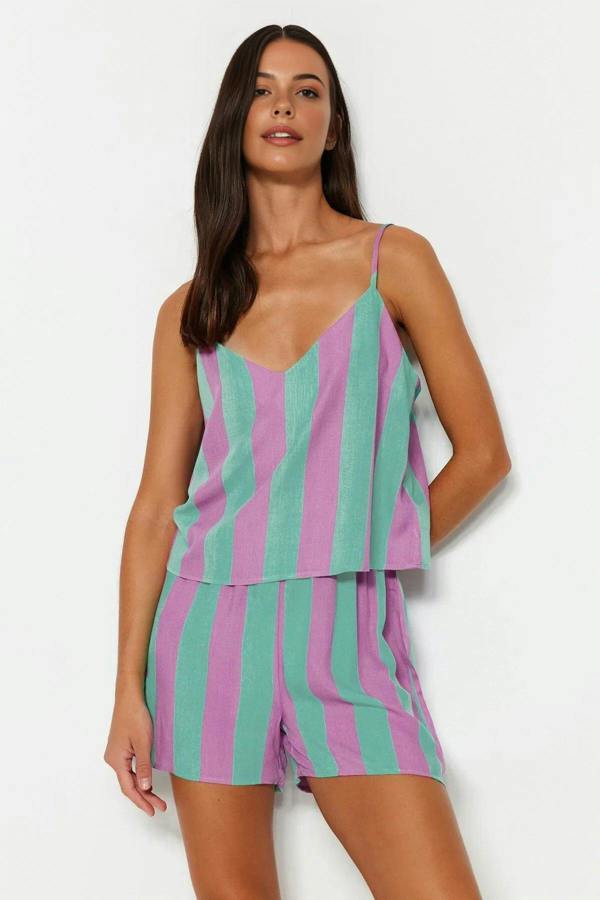 Striped Cami Strap Viscose Shorts Pyjama