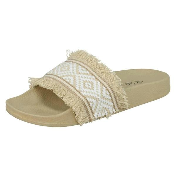 Spot On Ladies Spot On Fringe Trim Sliders
