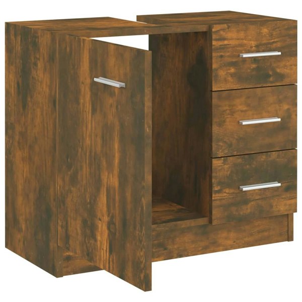 Berkfield Sink Cabinet Smoked Oak 63x30x54 cm Engineered Wood