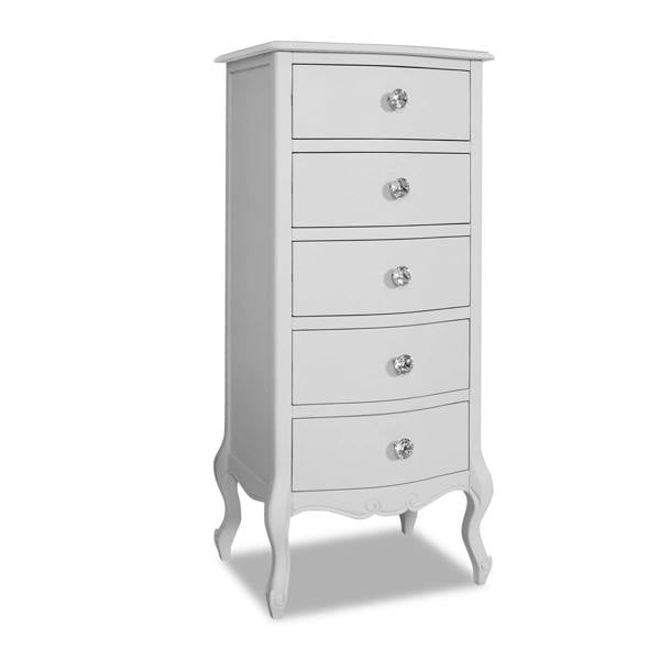 Statement Furniture Juliette Tallboy 5 Drawer with Crystal Handles French Style Bedroom Chest
