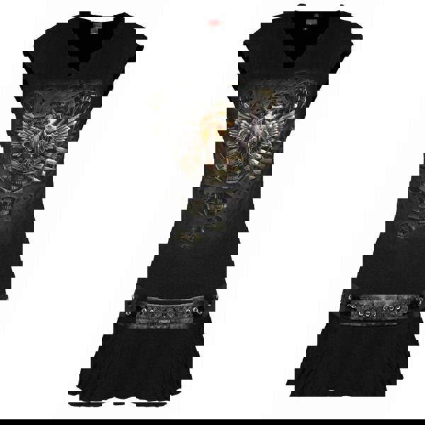 STEAM PUNK RIPPED - Stud Waist Mini Dress Black - Spiral USA