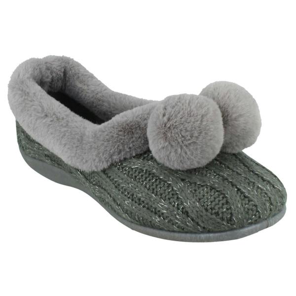 Rose Bank Ladies Rose Bank Memory Foam Knitted Pom Pom Slippers Chloe