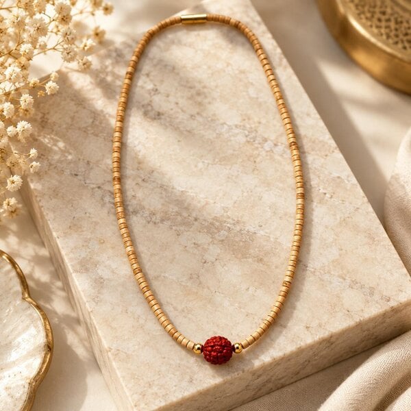The Colourful Aura Tulsi Wood & Rudraksha Beaded Necklace