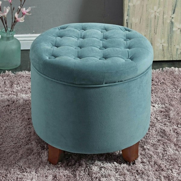 Luxury Living Cambridge Tufted Round Storage Ottoman Footstool - Teal