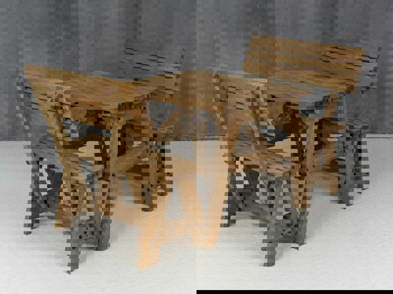 Victoria Picnic Table and Benches Set With Backrest - Rustic Finish Wooden Outdoor Dining Set for Gardens and Patios