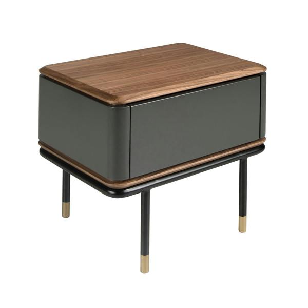 Angel Cerdá Bedside Table in Matt Dark Grey Wood, Black Steel and Walnut Top 7170