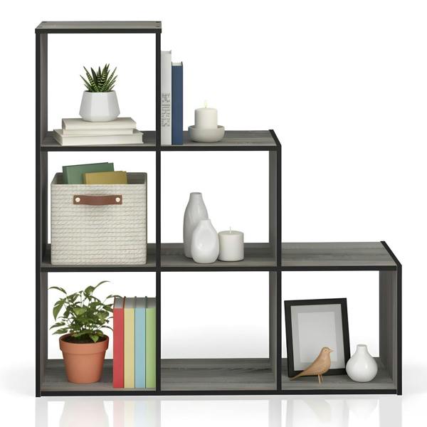 WALPLUS Space-Saving Pelli Cubic Storage Cabinet, 3-2-1, French Oak Grey/Black for Small Spaces