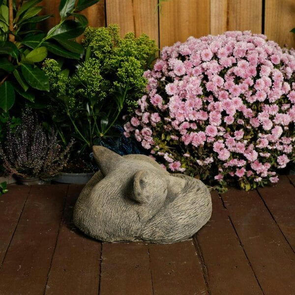 OSN Tranquil Large Cast Stone Sleeping Fox Garden Statue Garden Sculpture Ornament