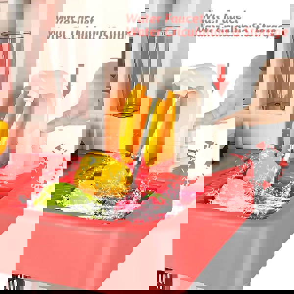 deAO Toys Pink Kitchen Playset – Realistic Lights & Sounds, Simulated Spray, Role-Play Toy with Accessories. Perfect Gift for Kids