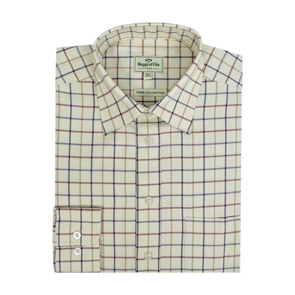 Hoggs of Fife Ambassador kids Tattersall shirt folded to show collar, buttons and neat check design for smart country occasions