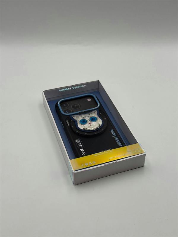 Nimmy Friends Nimmy Glass Cool Cat Face Case with Detachable MagSafe Grip Stand for iPhone 17 Pro 6.3" Black Blue - N-YJKM-CXZJ-IP17-PRO-03