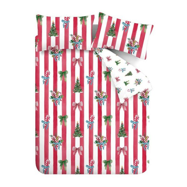 Catherine Lansfield Christmas Stripe Reversible Duvet Cover Set Red