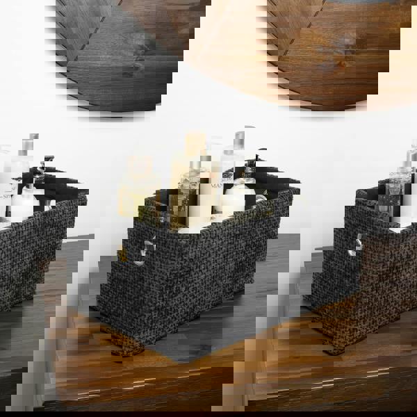 JVL Metro Rectangular Fabric Storage Baskets for Home Organisation, Set of 3, Black