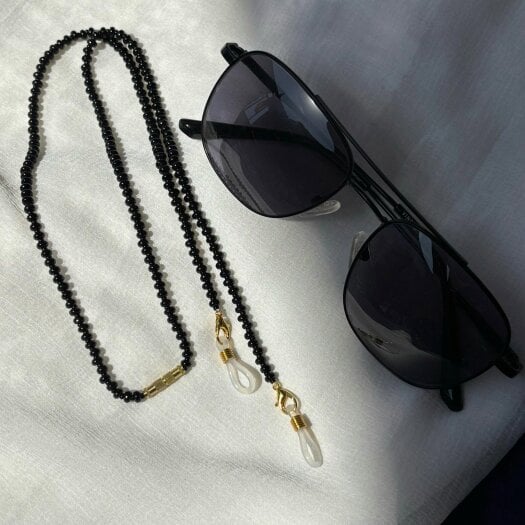 The Colourful Aura Black Glass Beaded soft 60 cm Glass Chain Lanyard Holder