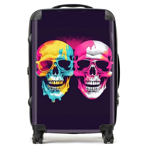 Warren Reed Pinks And Blue Happy Skeletons Suitcase