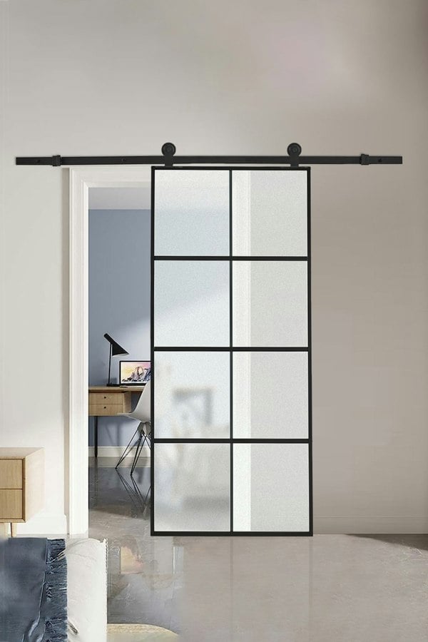 Living and Home Frosted Glass Barn Door with Sliding Hardware Kit