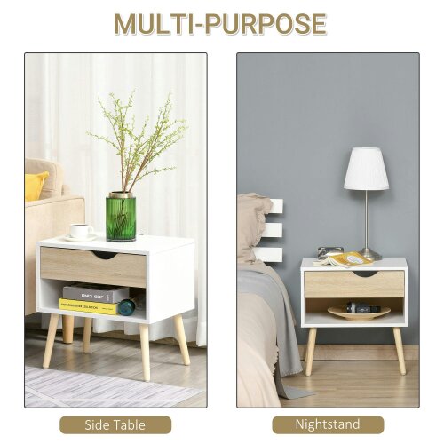 Wyld Haus Basuve White Modern Bedside Table With Natural Wood Drawer And Shelf