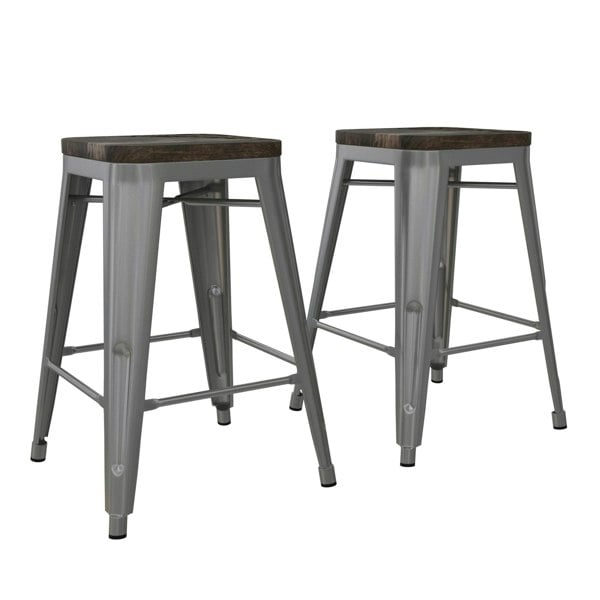 Dorel Home Luxor Counter Stool in Metal White - 2 pieces