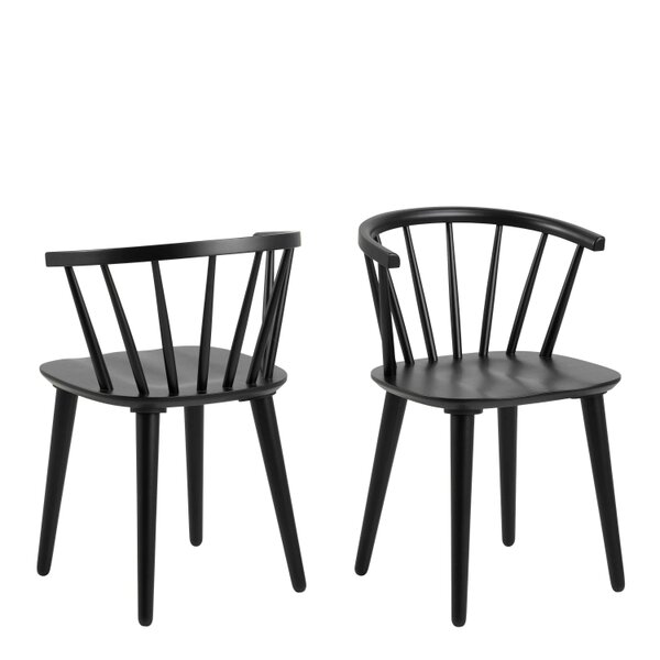 Wyld Haus Set of 2 Black Wooden Dining Chairs Modern Slatted Back