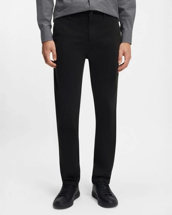 BOSS Orange Mens Tapered-Fit Chinos in Stretch-Cotton Satin - Black 001 | CHO | Designer Mens Chinos