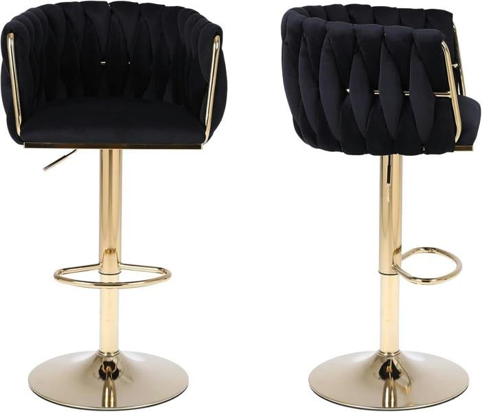 HYGRAD BUILT TO SURVIVE Velvet Swivel Bar Stools with Gold Base – Set of 2 | HYGRAD®