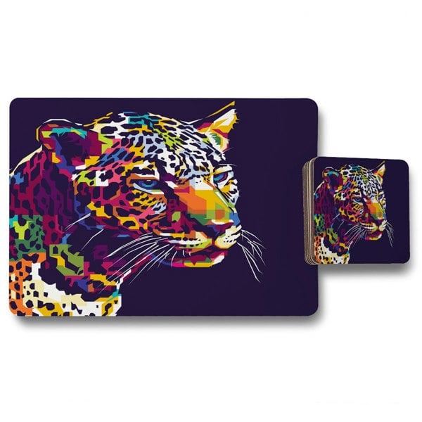 Benjamin Tate Design leopard face with pop art style (Placemat & Coaster Set)