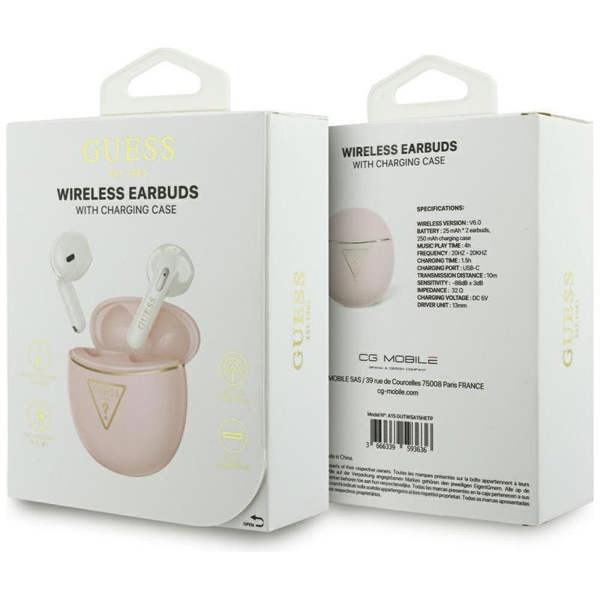 Guess Gold Line Triangle Logo TWS Earphone with Charging Case Pink - GUTWSA15HETP