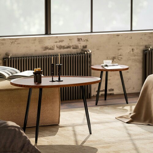Wyld Haus Suta Noni Metal And Wood Chestnut Finish Set Of 2 Nesting Coffee Tables 80 cm