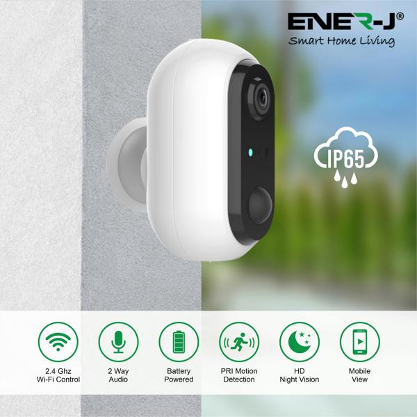 ENER-J Wireless Battery Security Camera, 1080p Smart Home CCTV Camera, PIR Motion Detection, Rechargeable, No Subscription, UK Model