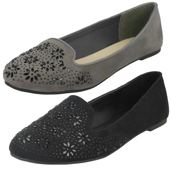 Spot On Ladies Spot On Flat Slipper Cut Ballerinas